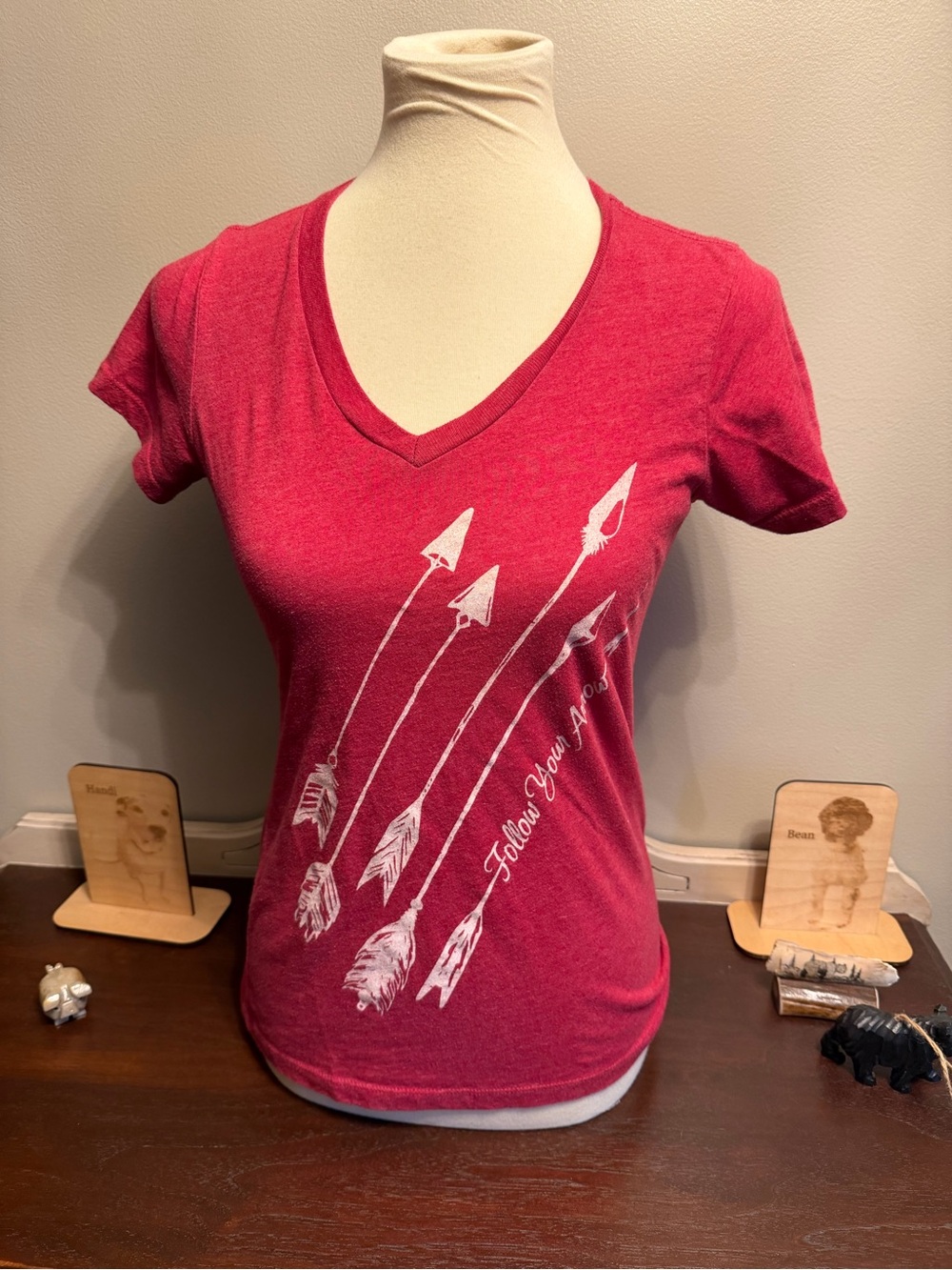 Neff Women's V-Neck Tee - Red with White Arrow Graphic
